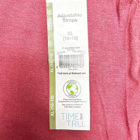 Time and Tru Cami Tank Top Womens XL 16-18 Red Adj Strap Soft Lightweight Top - Picture 4 of 11